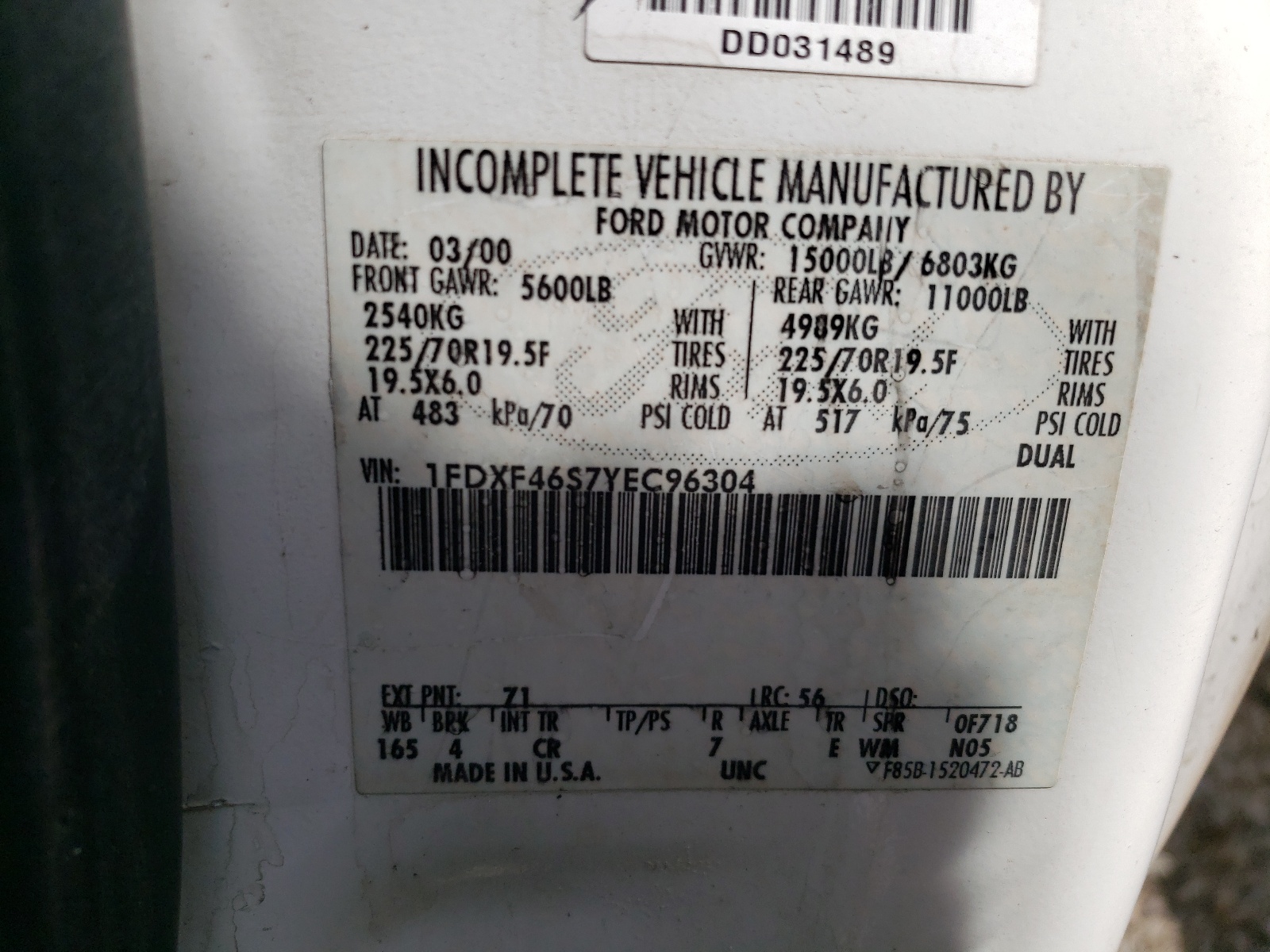 1FDXF46S7YEC96304 2000 Ford F450 Super Duty