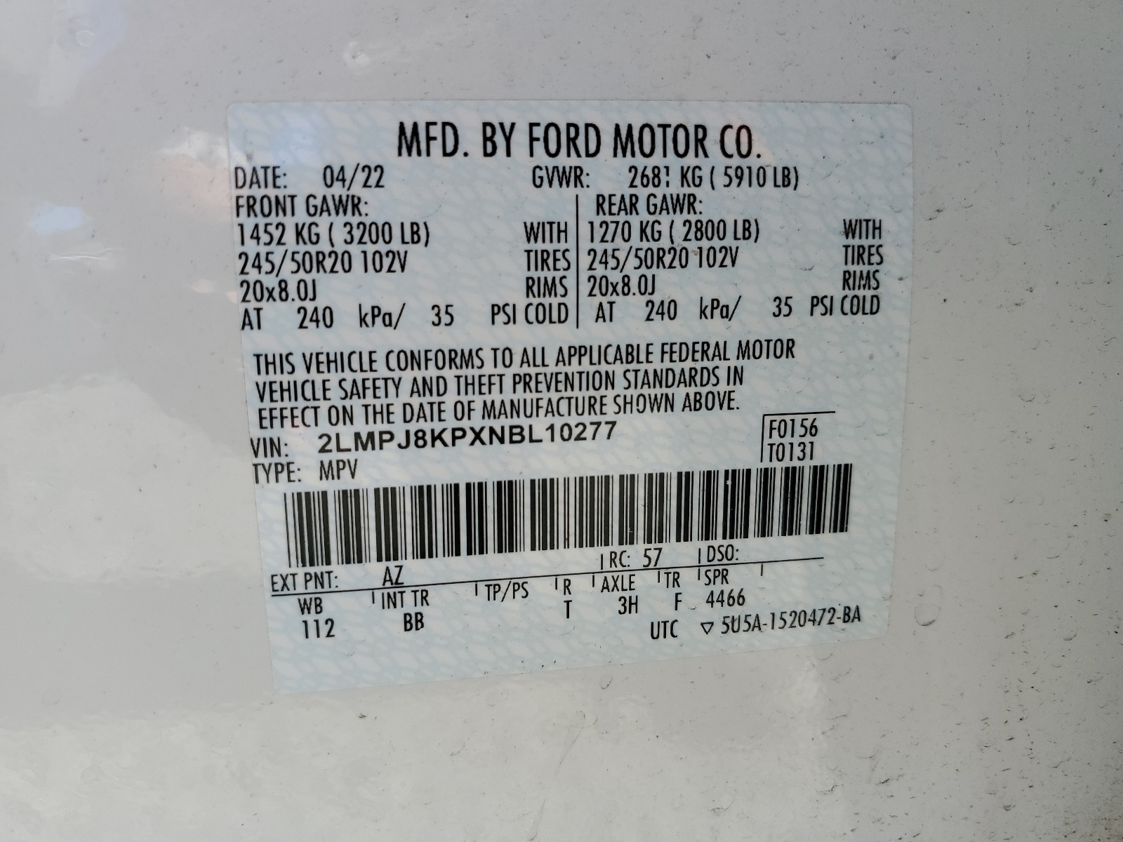 2LMPJ8KPXNBL10277 2022 Lincoln Nautilus Reserve