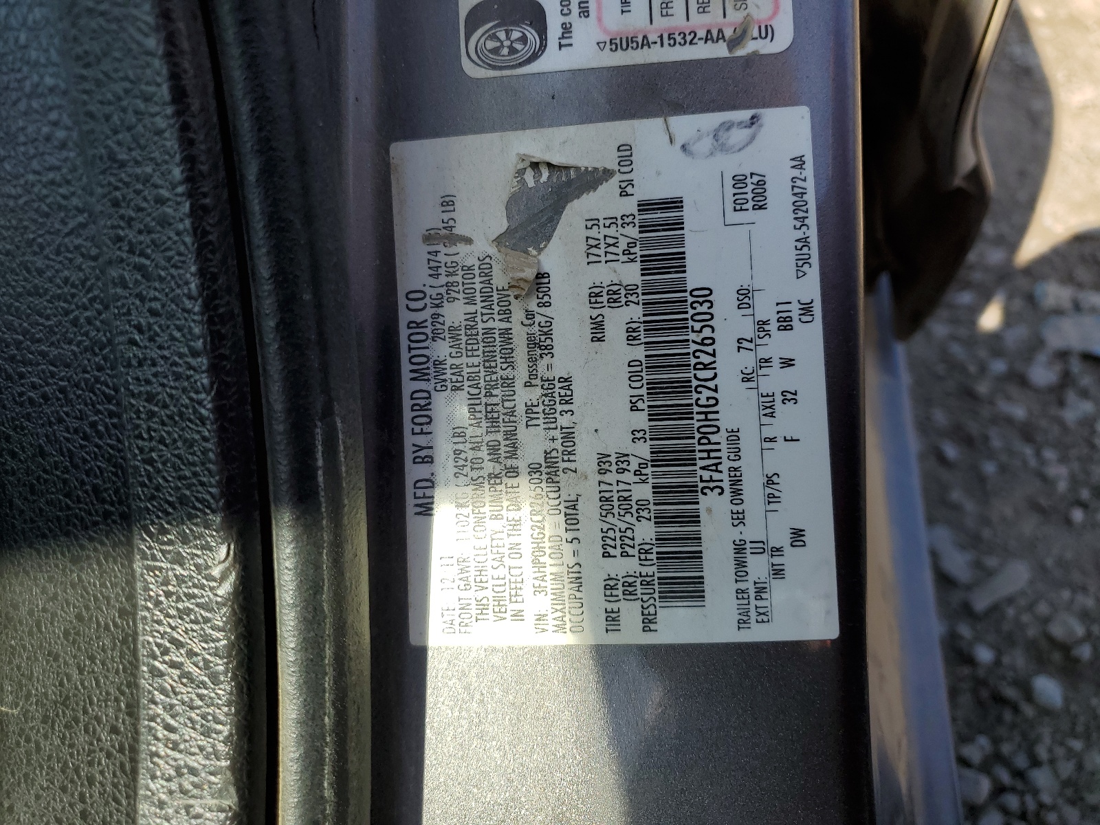 3FAHP0HG2CR265030 2012 Ford Fusion Se