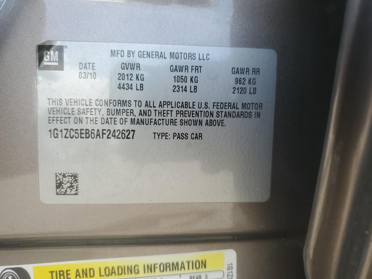 2010 Chevrolet Malibu 1Lt VIN: 1G1ZC5EB6AF242627 Lot: 60799604