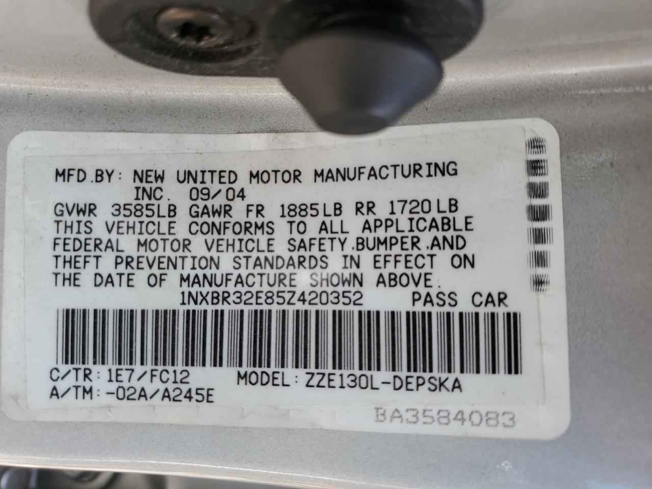 2005 Toyota Corolla Ce VIN: 1NXBR32E85Z420352 Lot: 61017704