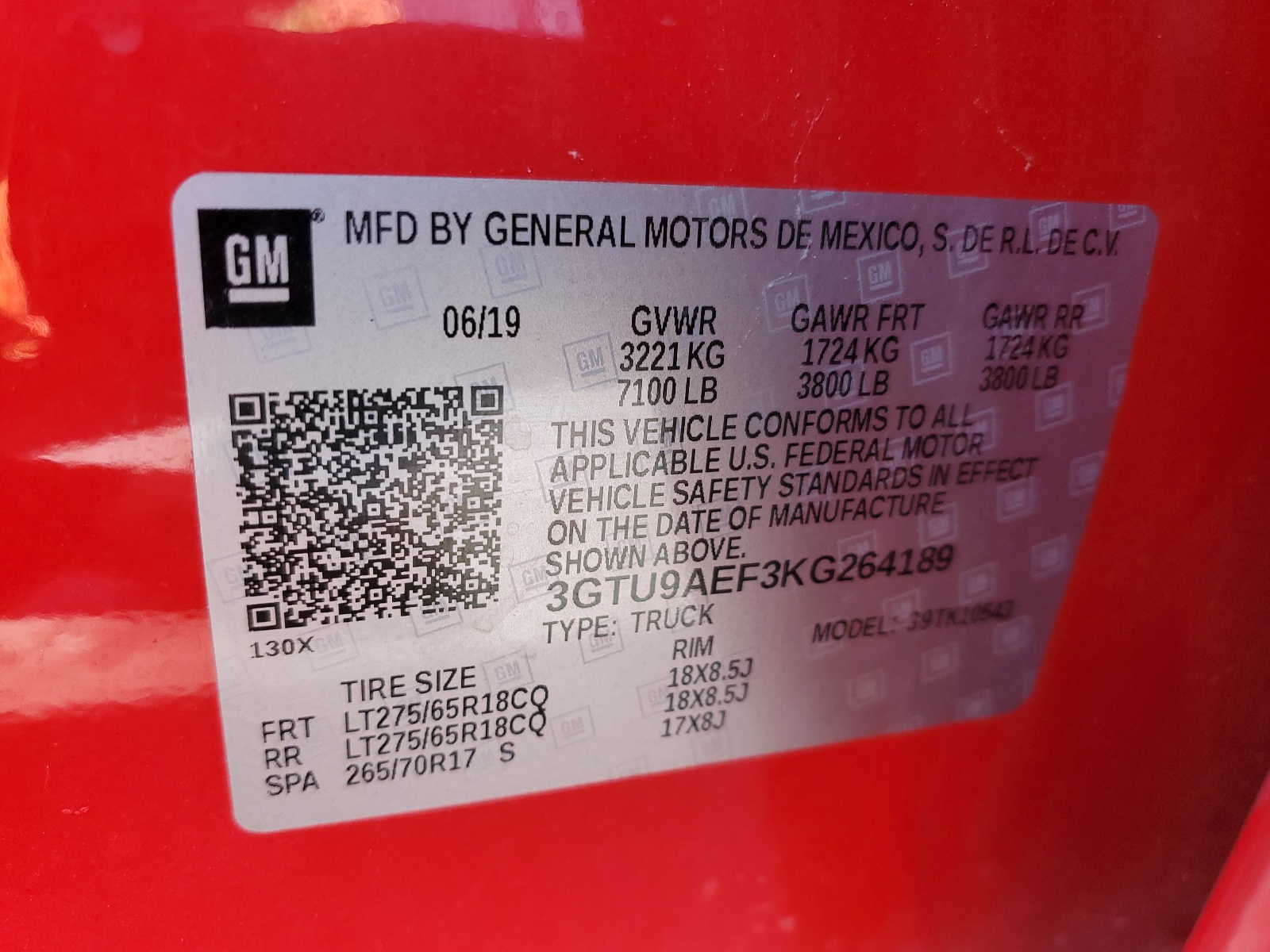 3GTU9AEF3KG264189 2019 GMC Sierra K1500