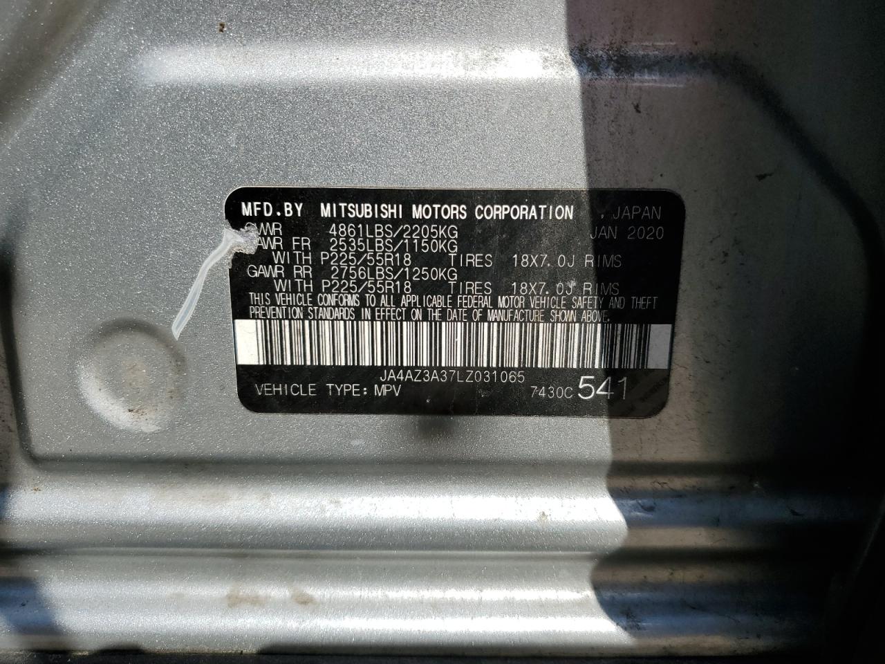 2020 Mitsubishi Outlander Se VIN: JA4AZ3A37LZ031065 Lot: 57691074