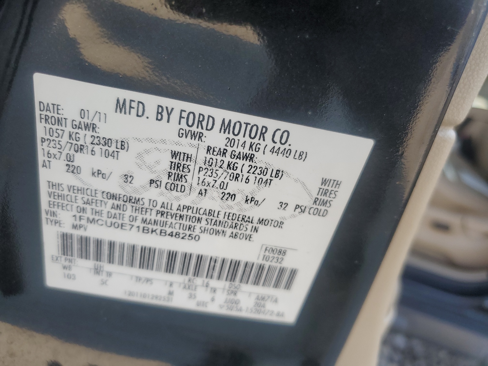 1FMCU0E71BKB48250 2011 Ford Escape Limited