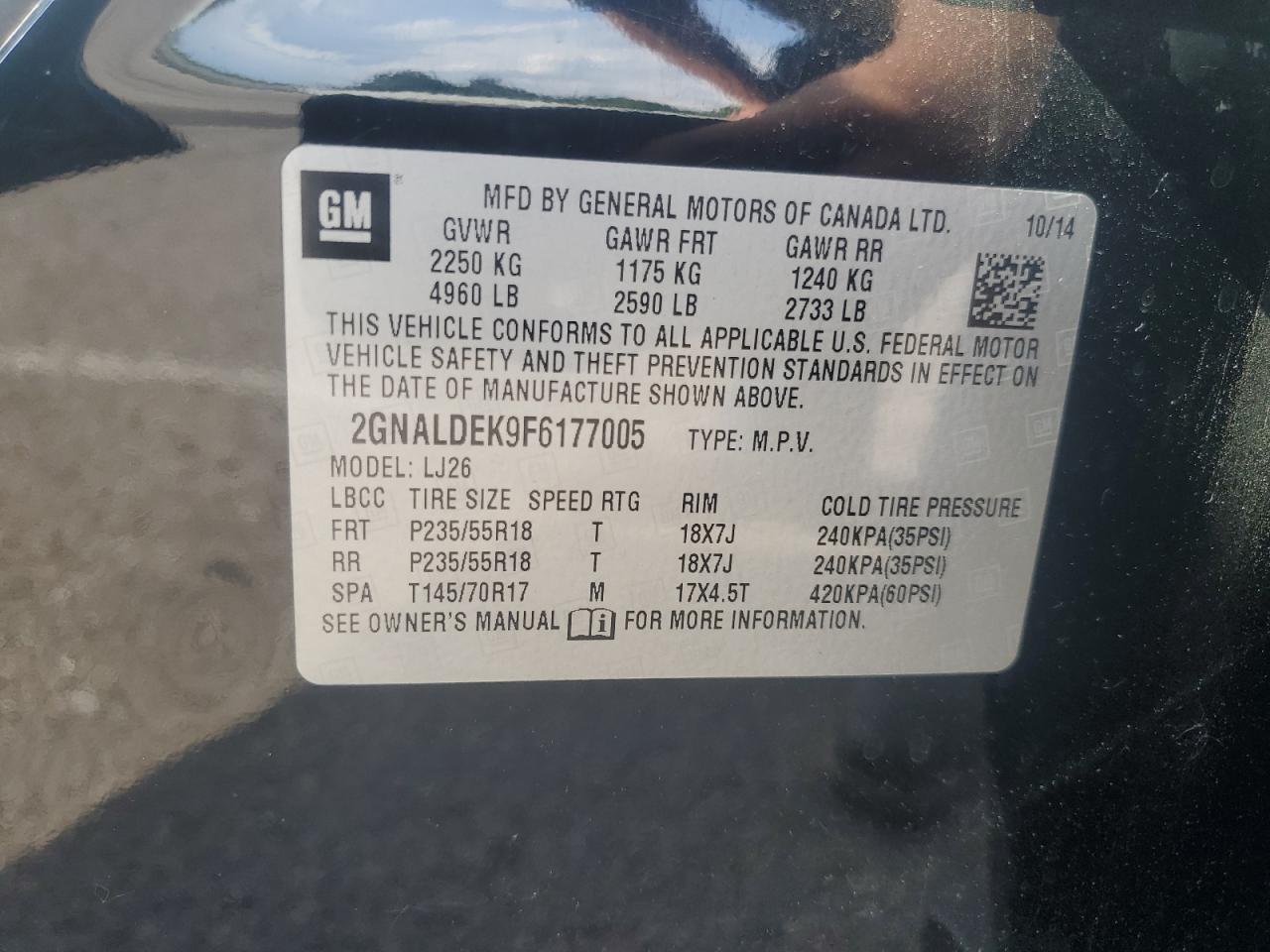 2015 Chevrolet Equinox Ltz VIN: 2GNALDEK9F6177005 Lot: 57322964