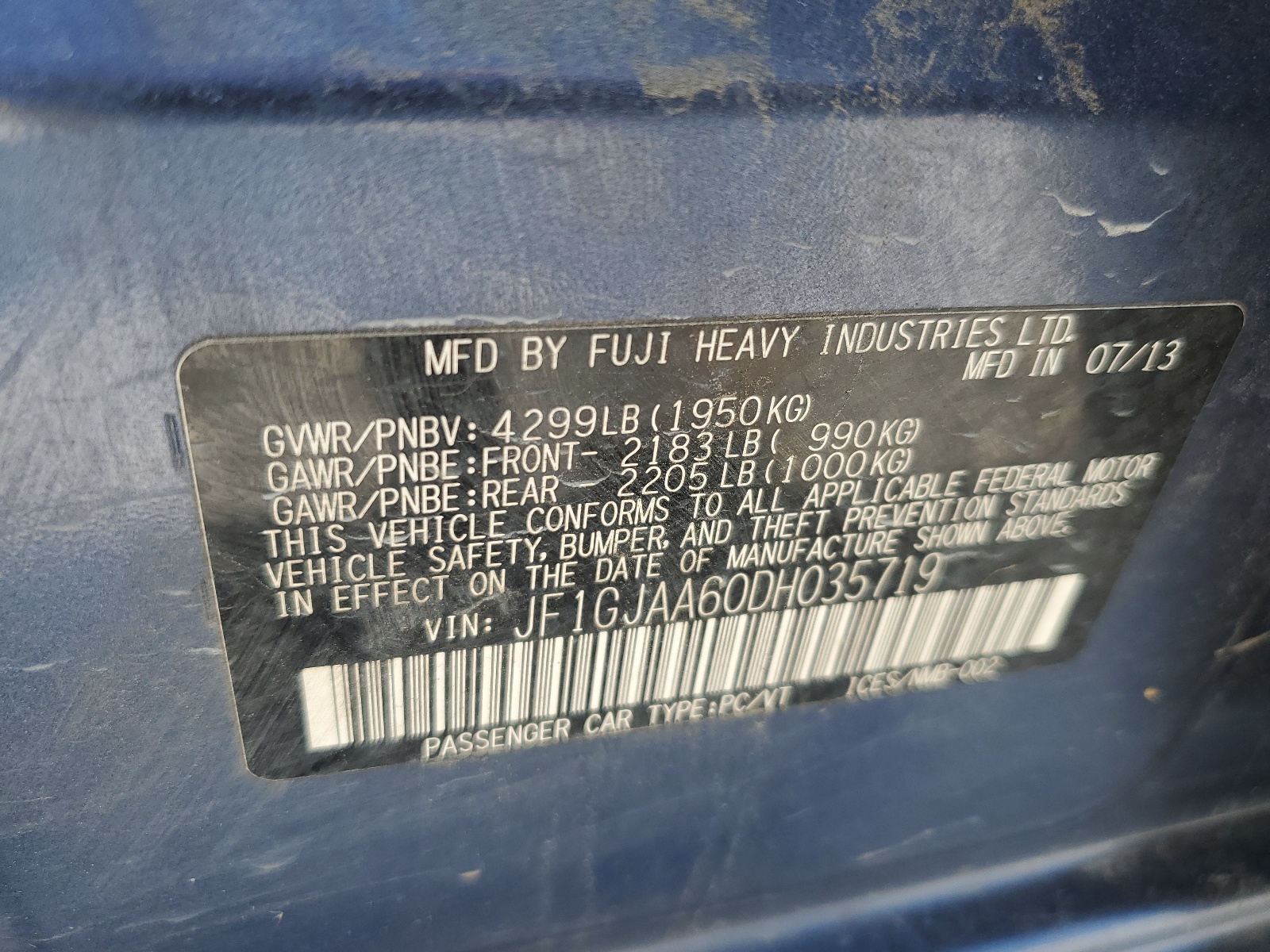 JF1GJAA60DH035719 2013 Subaru Impreza