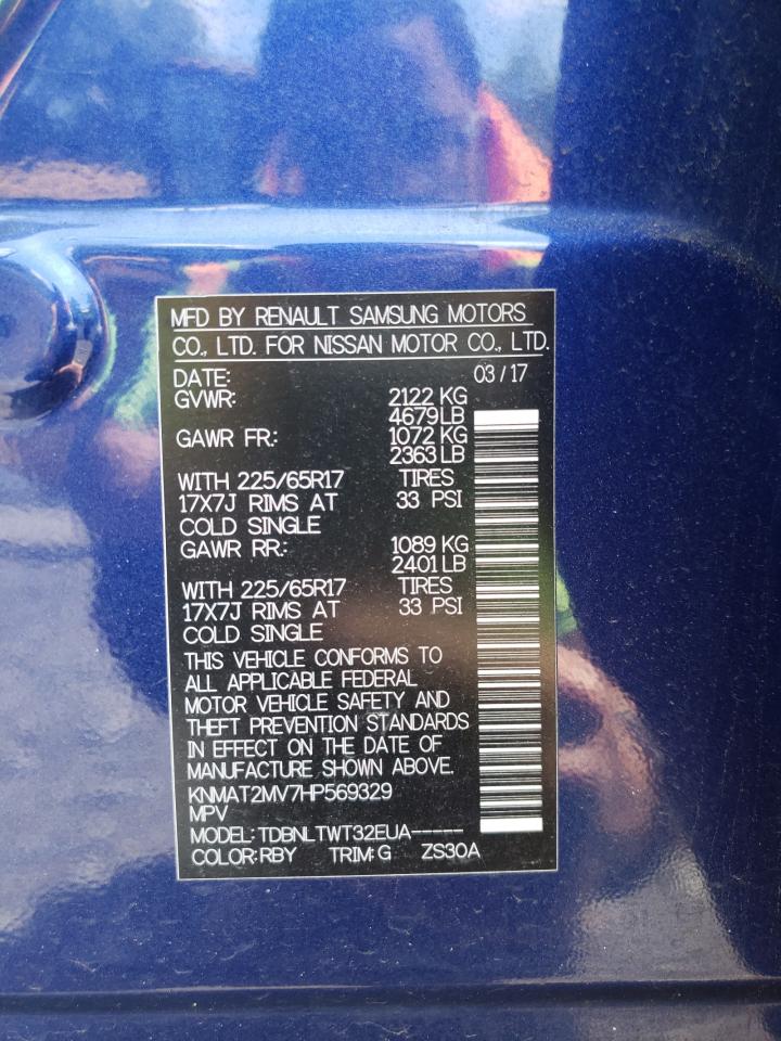 2017 Nissan Rogue S VIN: KNMAT2MV7HP569329 Lot: 57847424