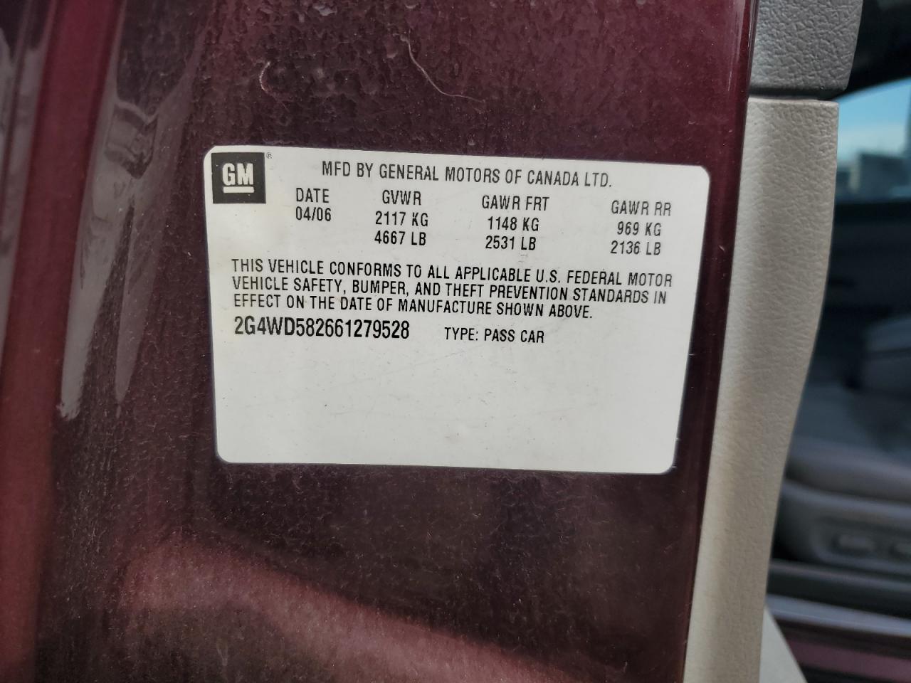 2006 Buick Lacrosse Cxl VIN: 2G4WD582661279528 Lot: 56760804