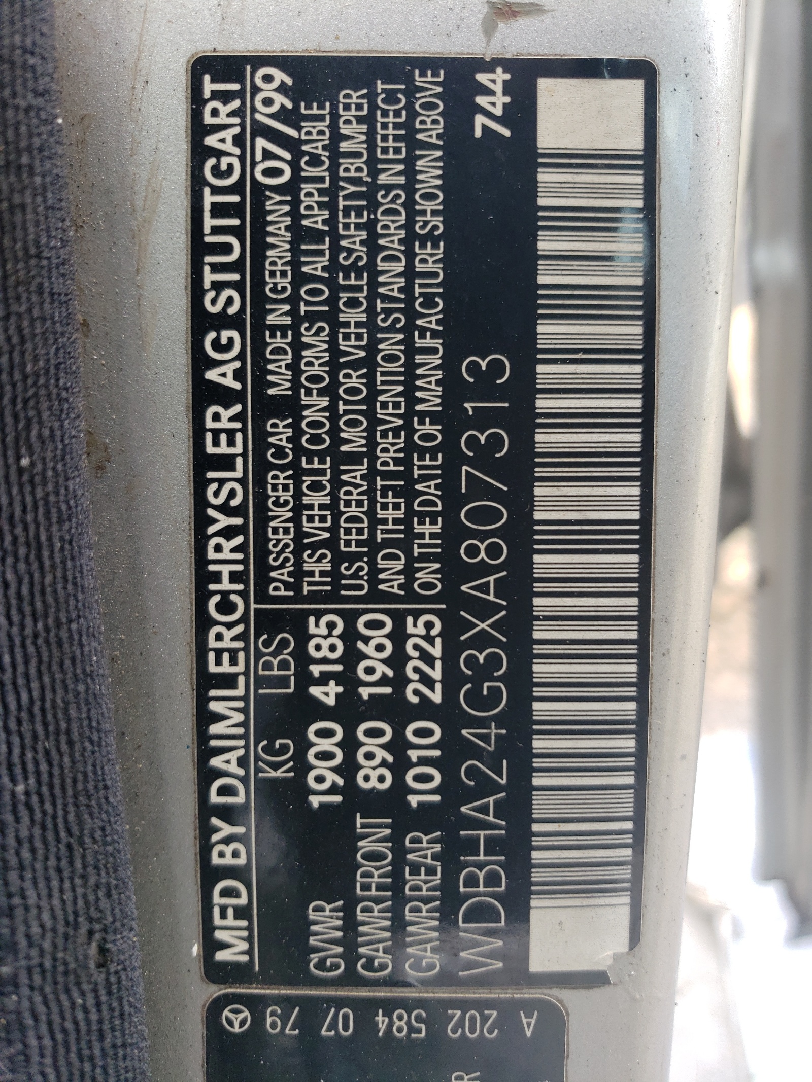 WDBHA24G3XA807313 1999 Mercedes-Benz C 230