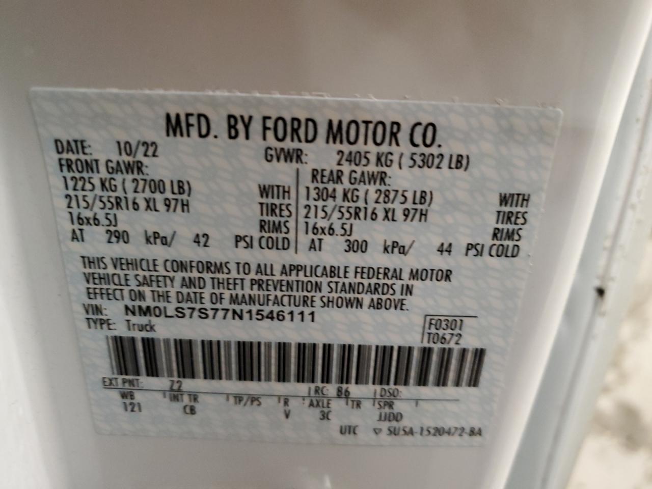 2022 Ford Transit Connect Xl VIN: NM0LS7S77N1546111 Lot: 58059654