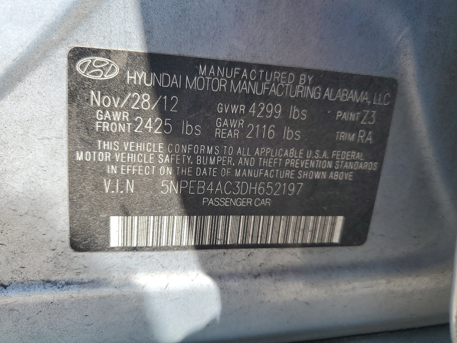 5NPEB4AC3DH652197 2013 Hyundai Sonata Gls