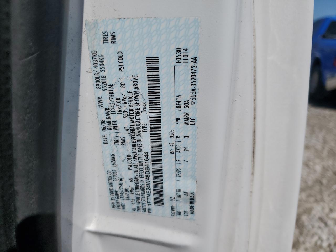 2008 Ford Econoline E250 Van VIN: 1FTNE24W48DB41644 Lot: 60025354