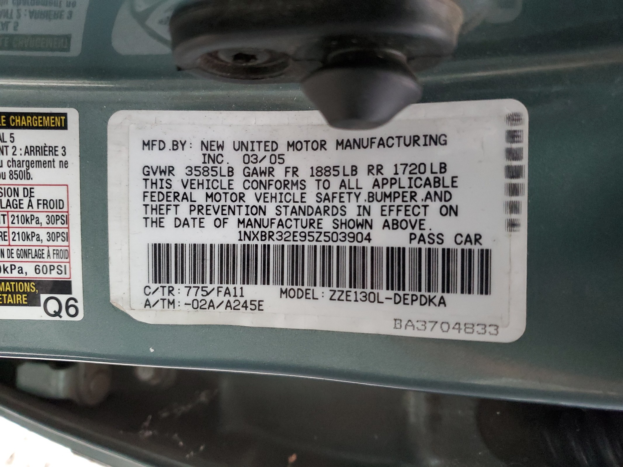 1NXBR32E95Z503904 2005 Toyota Corolla Ce