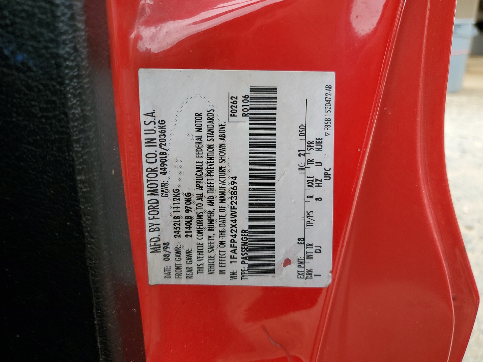 1FAFP42X4WF238694 1998 Ford Mustang Gt