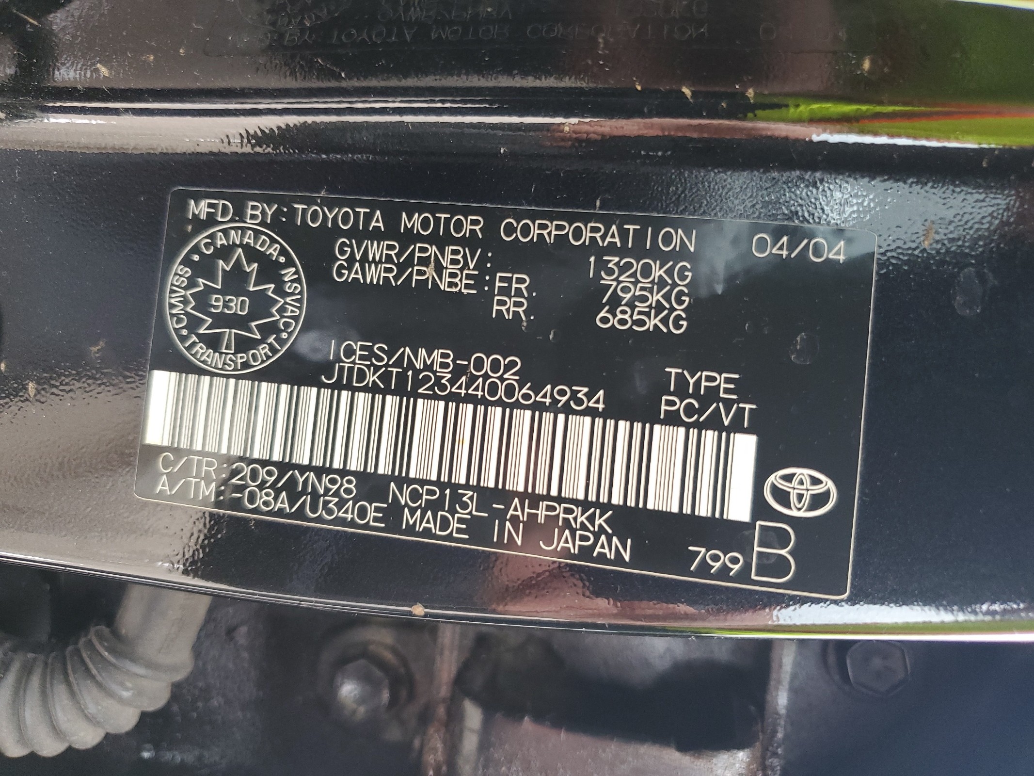 JTDKT123440064934 2004 Toyota Echo