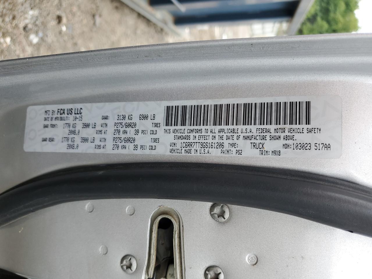 2016 Ram 1500 Slt VIN: 1C6RR7TT9GS161206 Lot: 60085844