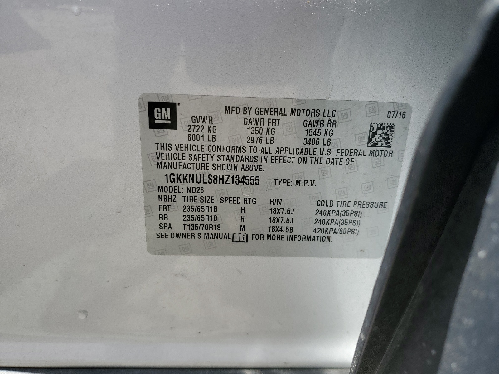 1GKKNULS8HZ134555 2017 GMC Acadia Slt-1