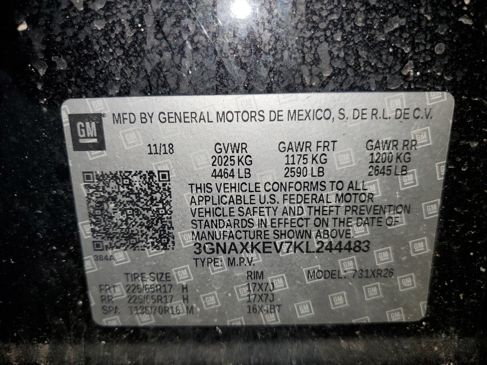 3GNAXKEV7KL244483 2019 Chevrolet Equinox Lt