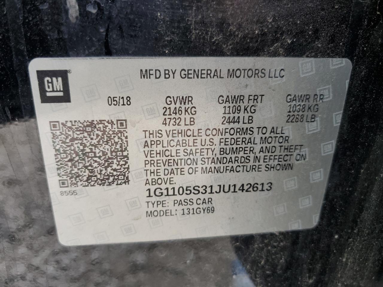 1G1105S31JU142613 2018 Chevrolet Impala Lt