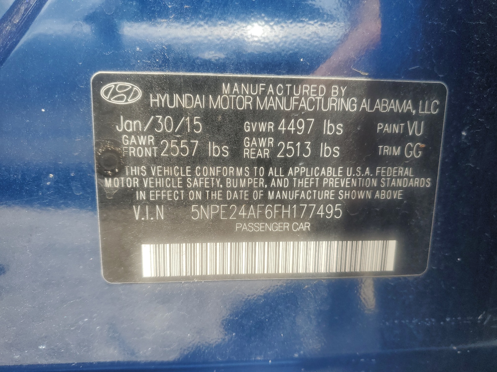 5NPE24AF6FH177495 2015 Hyundai Sonata Se