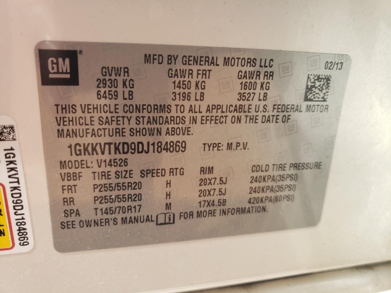 2013 GMC Acadia Denali VIN: 1GKKVTKD9DJ184869 Lot: 58954164