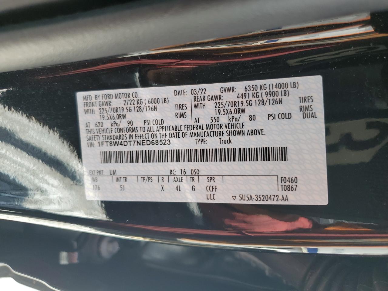 2022 Ford F450 Super Duty VIN: 1FT8W4DT7NED68523 Lot: 59472244