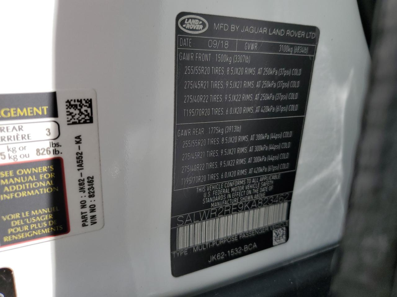 2019 Land Rover Range Rover Sport Supercharged Dynamic VIN: SALWR2RE9KA823462 Lot: 60762514