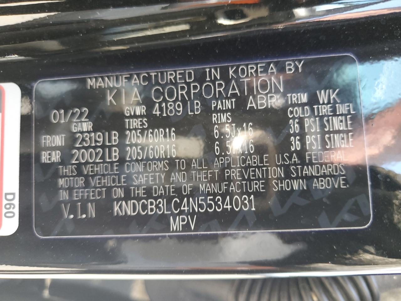 KNDCB3LC4N5534031 2022 Kia Niro Lx