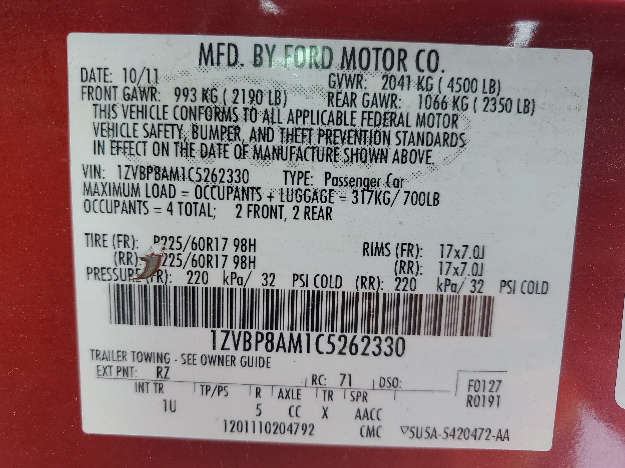 1ZVBP8AM1C5262330 2012 Ford Mustang