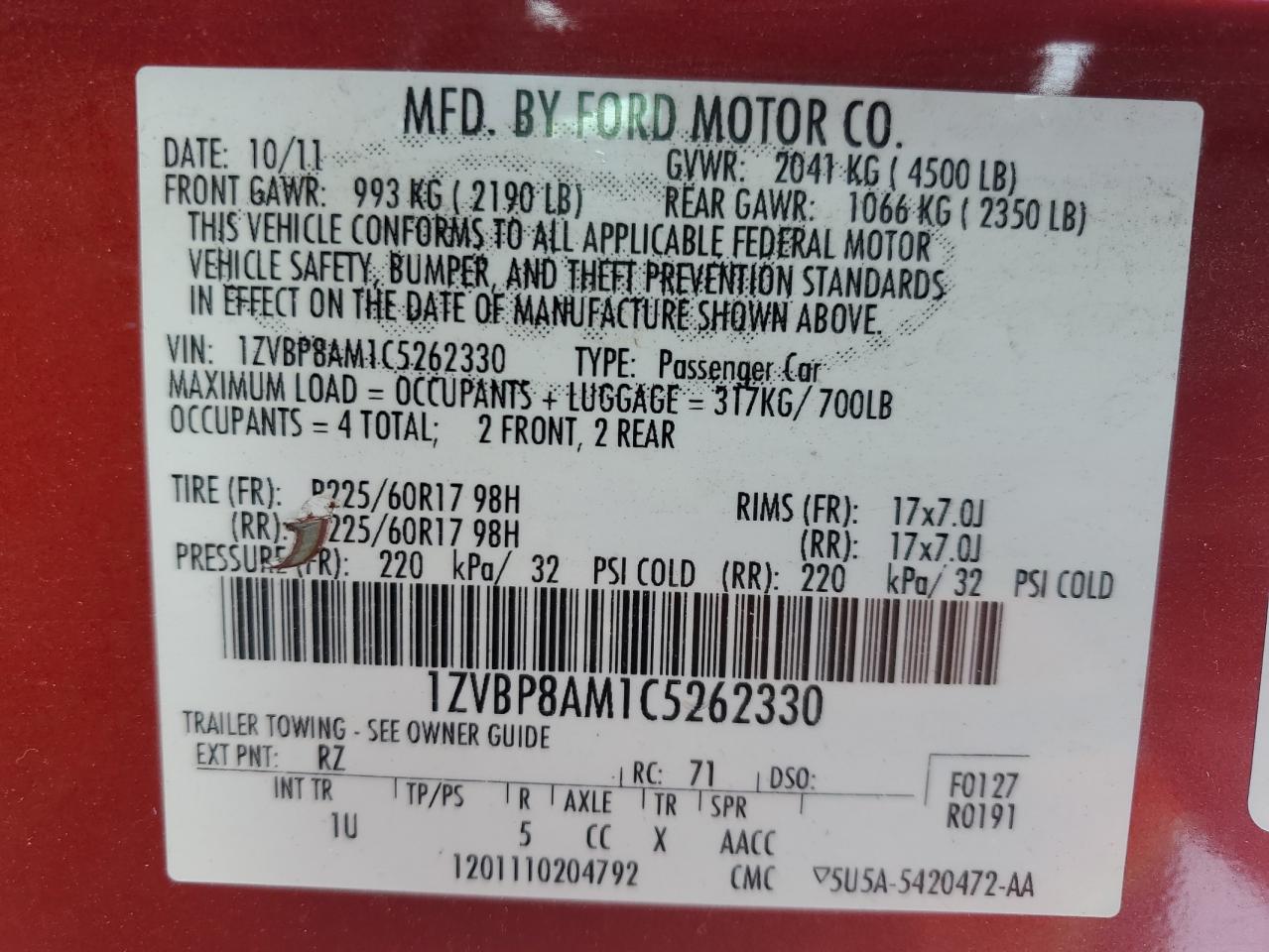 2012 Ford Mustang VIN: 1ZVBP8AM1C5262330 Lot: 57730484