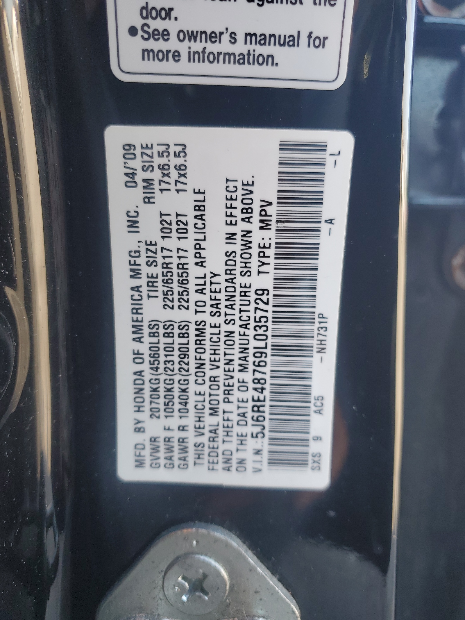 5J6RE48769L035729 2009 Honda Cr-V Exl