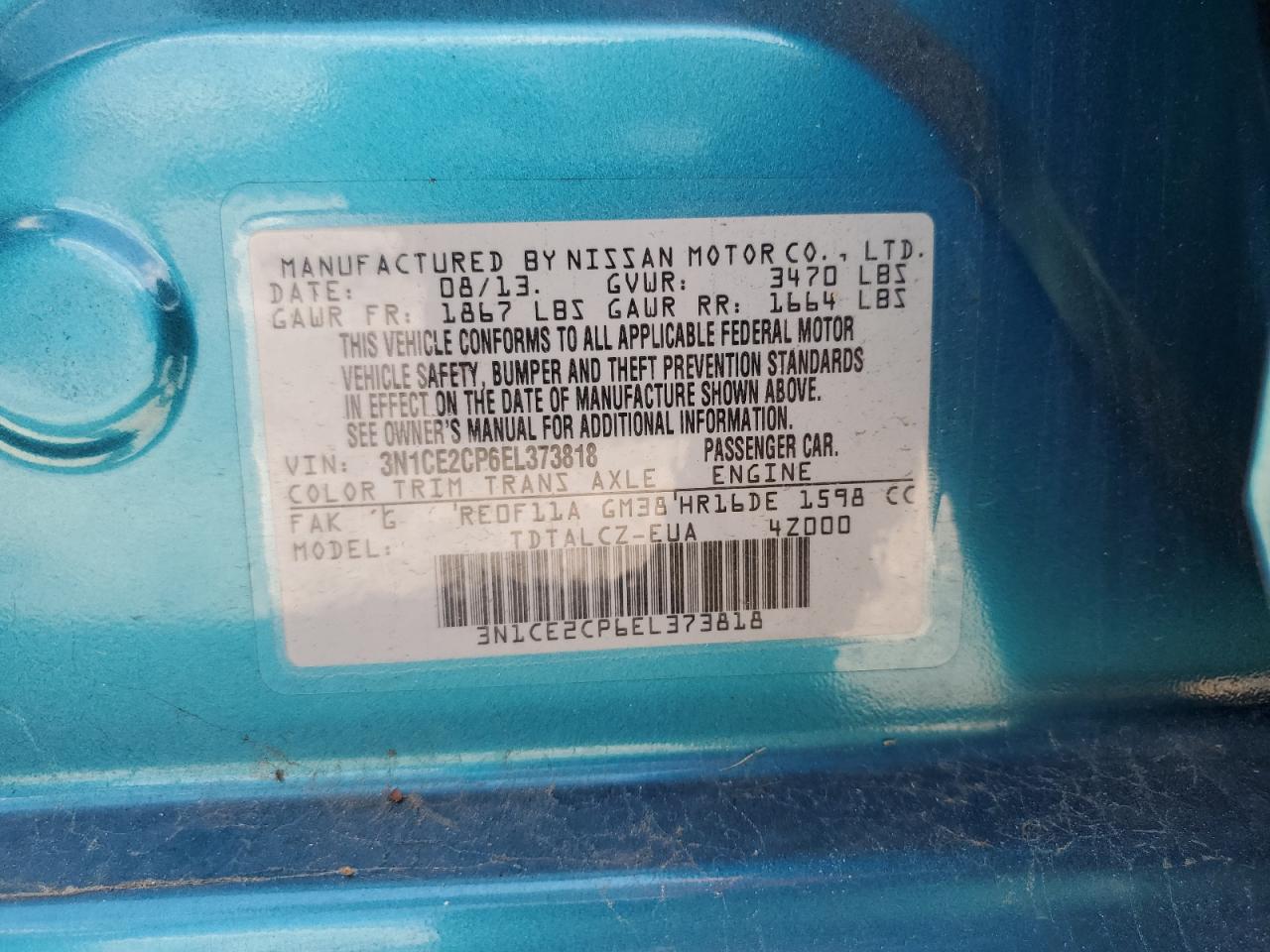 2014 Nissan Versa Note S VIN: 3N1CE2CP6EL373818 Lot: 61145294