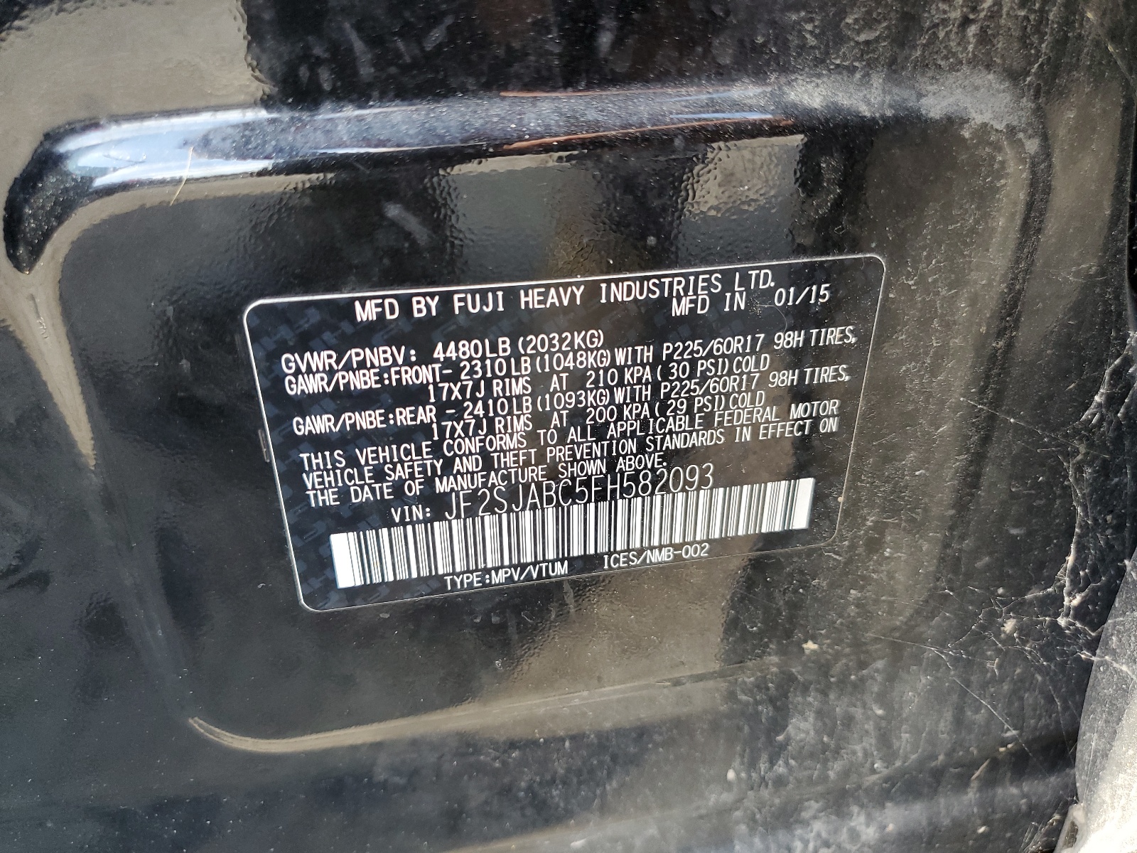 JF2SJABC5FH582093 2015 Subaru Forester 2.5I