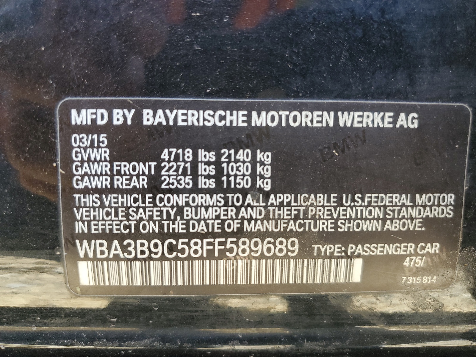 WBA3B9C58FF589689 2015 BMW 335 Xi