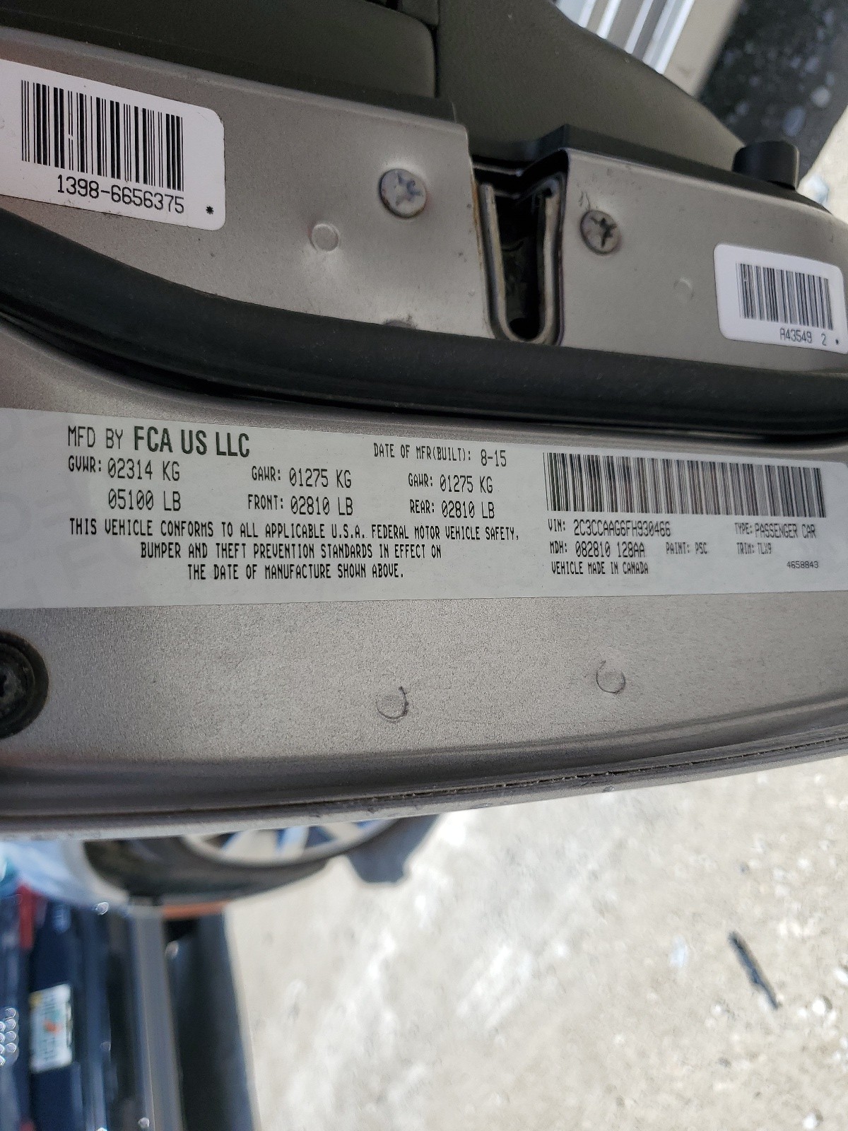 2C3CCAAG6FH930466 2015 Chrysler 300 Limited