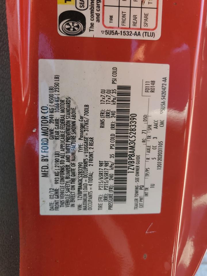 2012 Ford Mustang VIN: 1ZVBP8AM3C5283390 Lot: 58141544