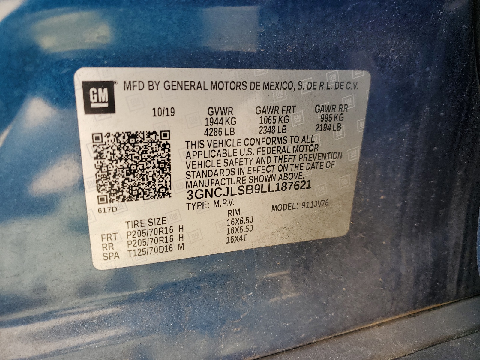 3GNCJLSB9LL187621 2020 Chevrolet Trax 1Lt