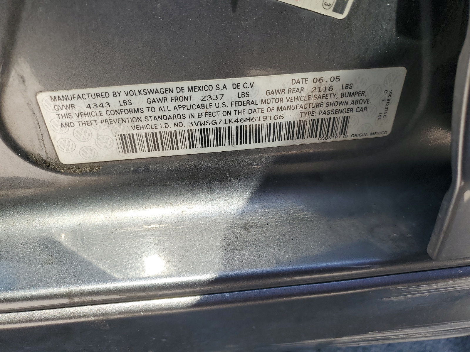 3VWSG71K46M619166 2006 Volkswagen Jetta 2.5 Option Package 1