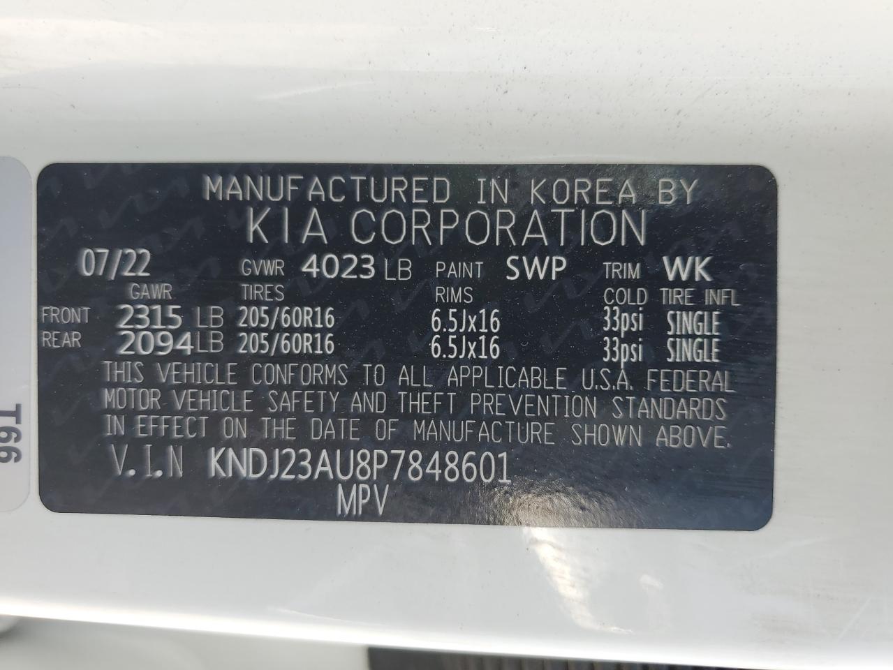 KNDJ23AU8P7848601 2023 Kia Soul Lx