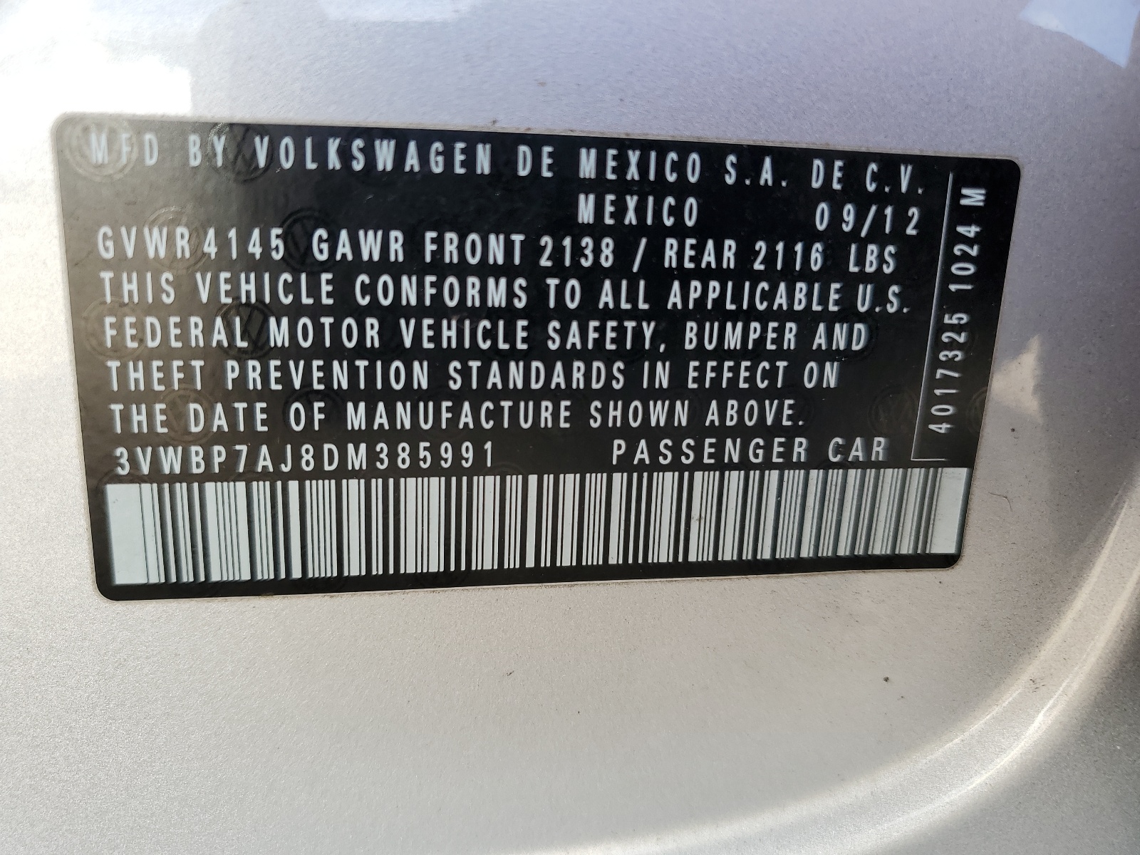 3VWBP7AJ8DM385991 2013 Volkswagen Jetta Se