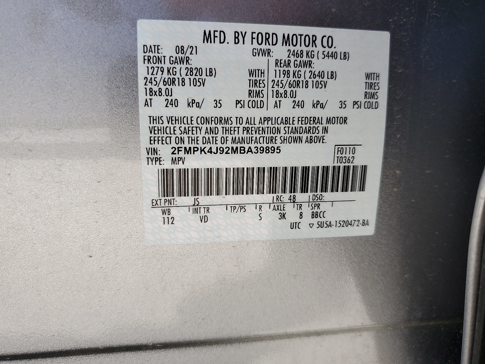 2FMPK4J92MBA39895 2021 Ford Edge Sel