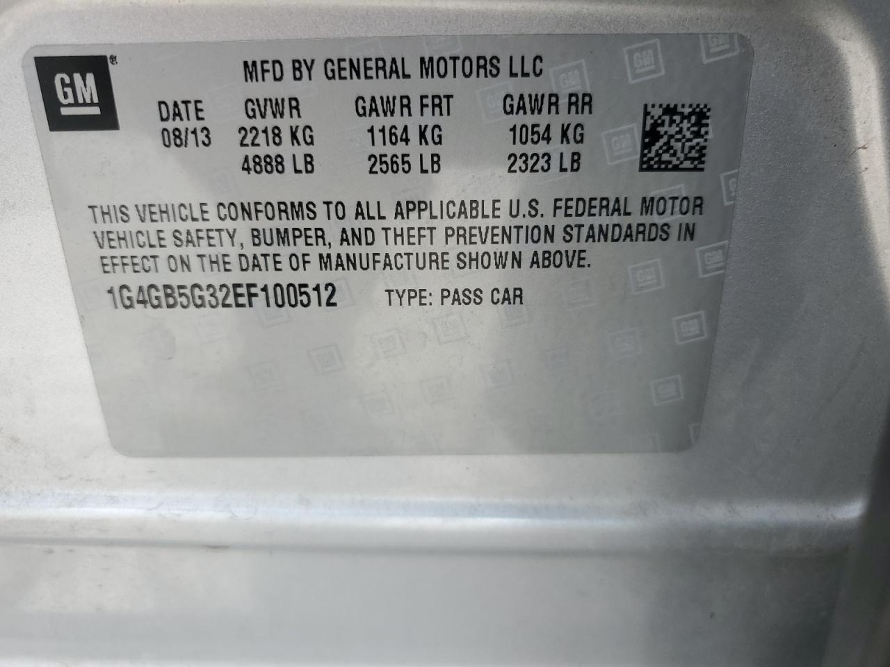 2014 Buick Lacrosse VIN: 1G4GB5G32EF100512 Lot: 60609004