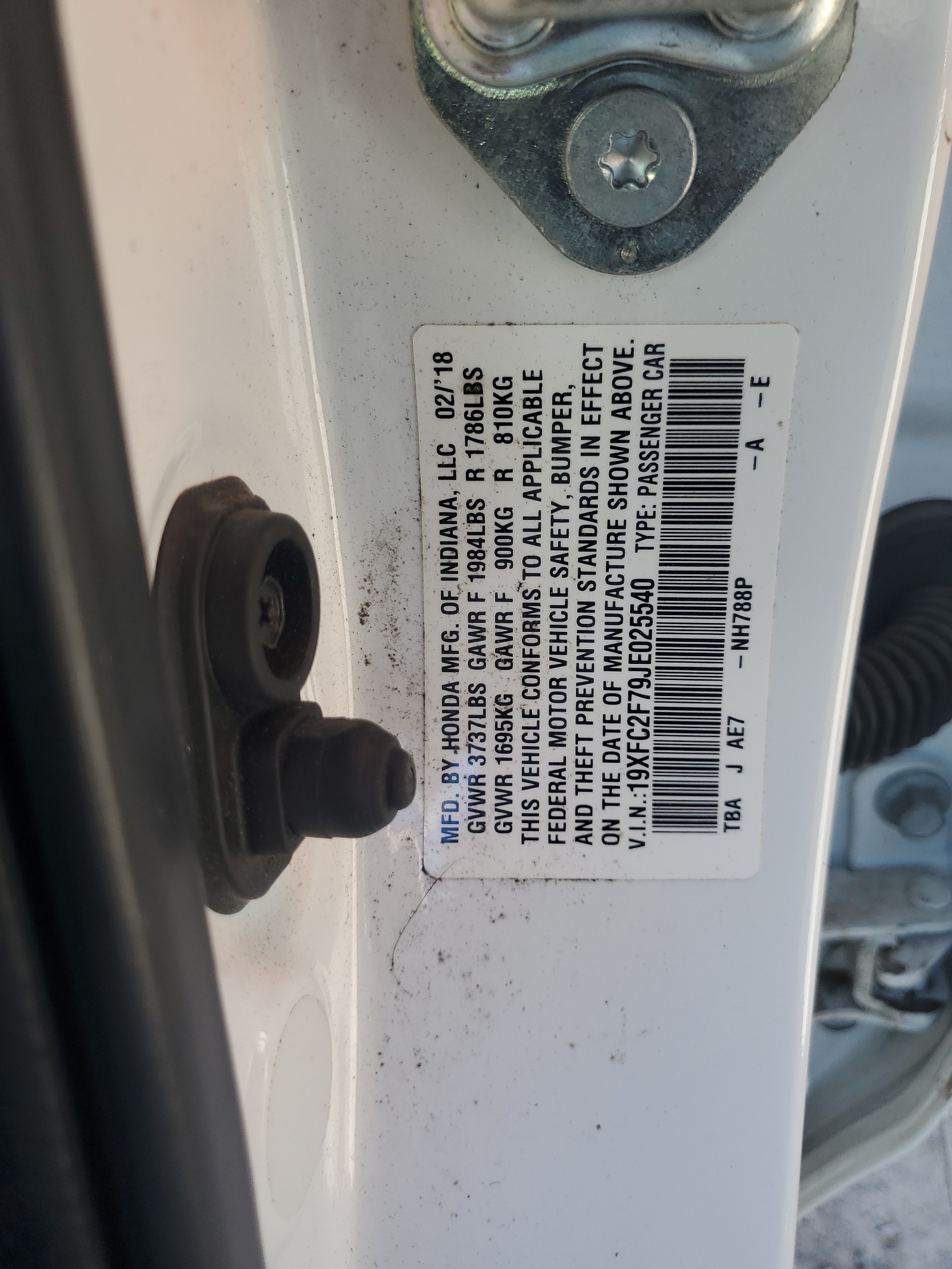 19XFC2F79JE025540 2018 Honda Civic Ex