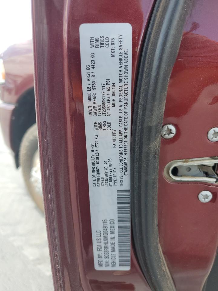 2021 Ram 3500 Big Horn VIN: 3C63RRHL9MG649116 Lot: 59579194