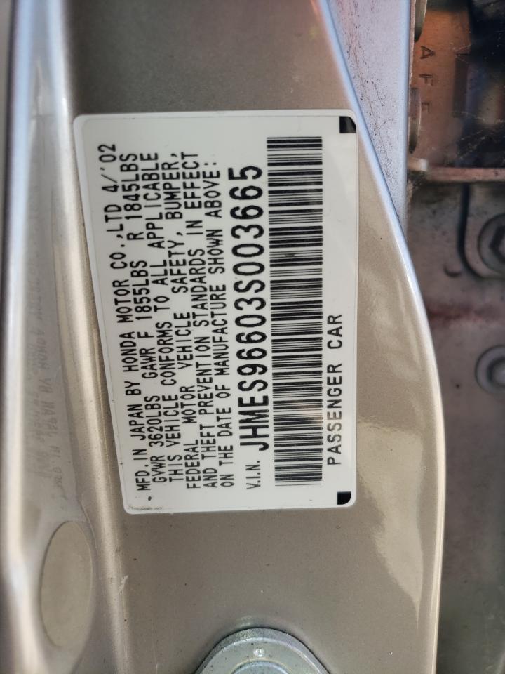 2003 Honda Civic Hybrid VIN: JHMES96603S003665 Lot: 57948214