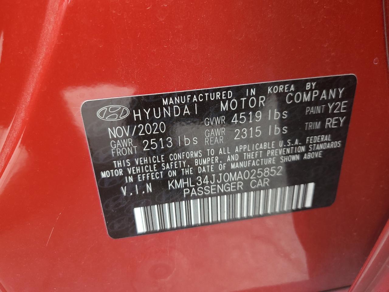 2021 Hyundai Sonata Hybrid VIN: KMHL34JJ0MA025852 Lot: 61241624
