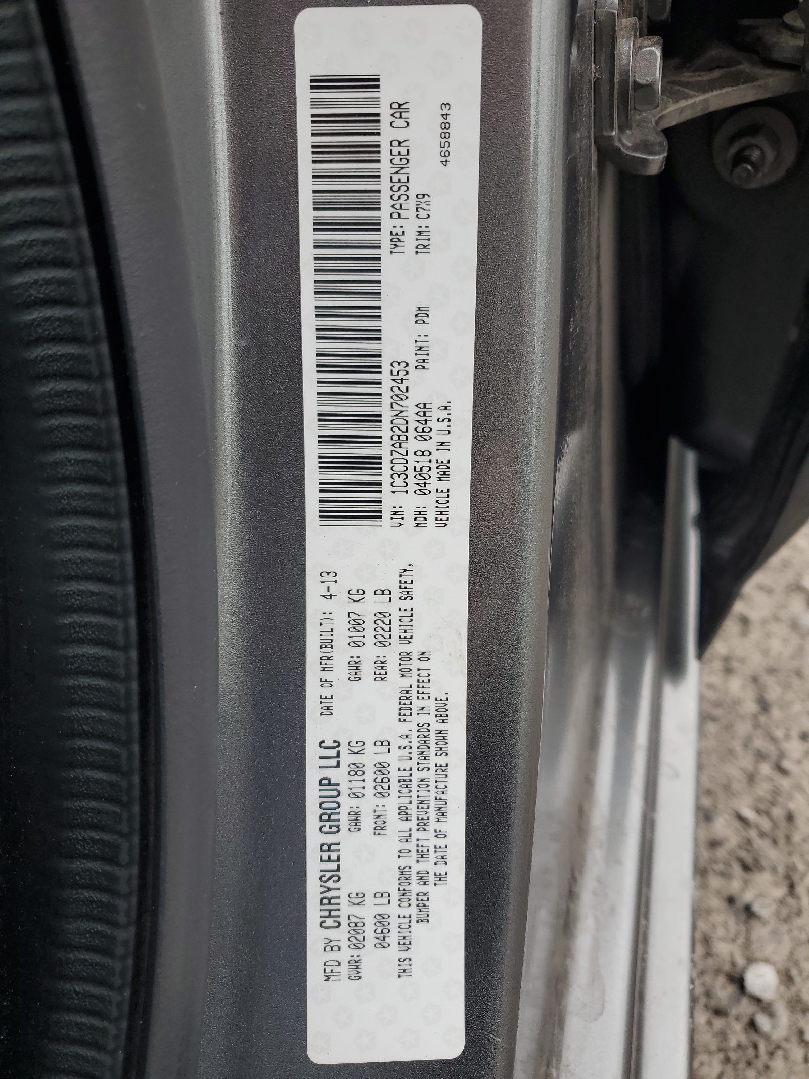 1C3CDZAB2DN702453 2013 Dodge Avenger Se