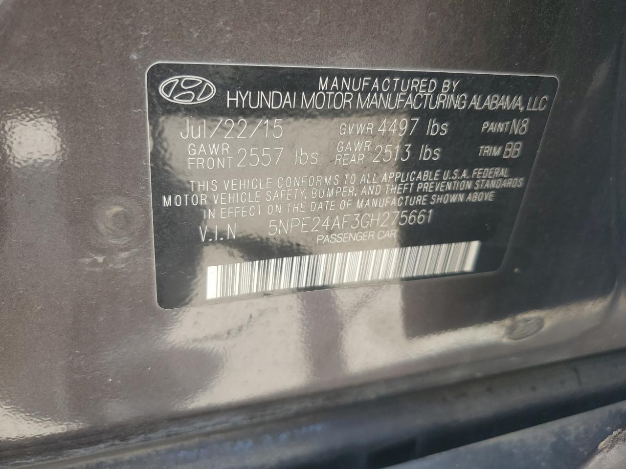 5NPE24AF3GH275661 2016 Hyundai Sonata Se