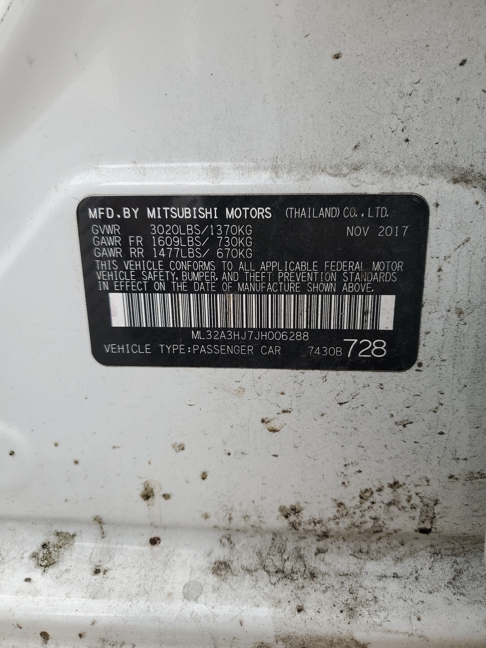 ML32A3HJ7JH006288 2018 Mitsubishi Mirage Es