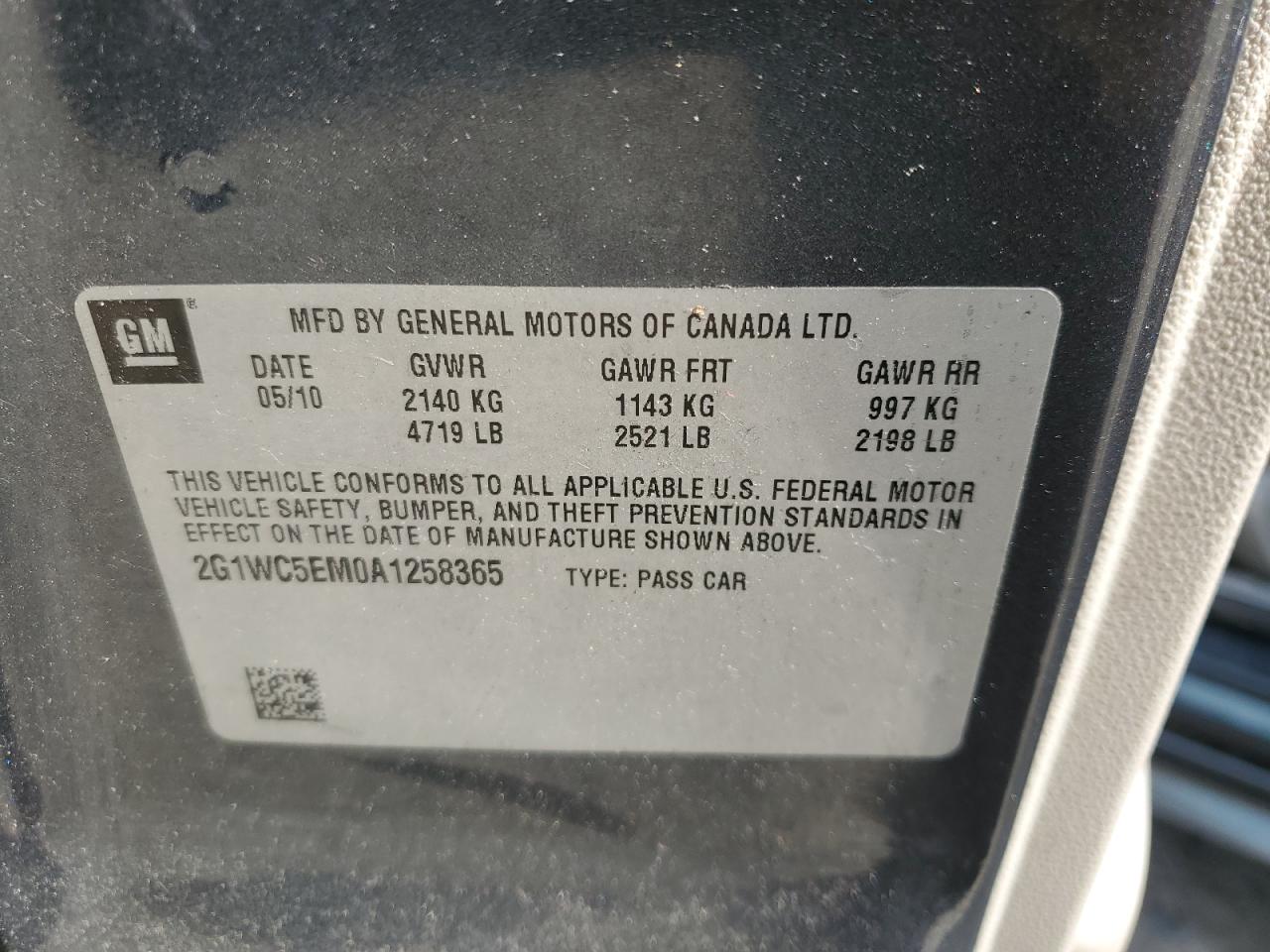 2010 Chevrolet Impala Ltz VIN: 2G1WC5EM0A1258365 Lot: 59417074